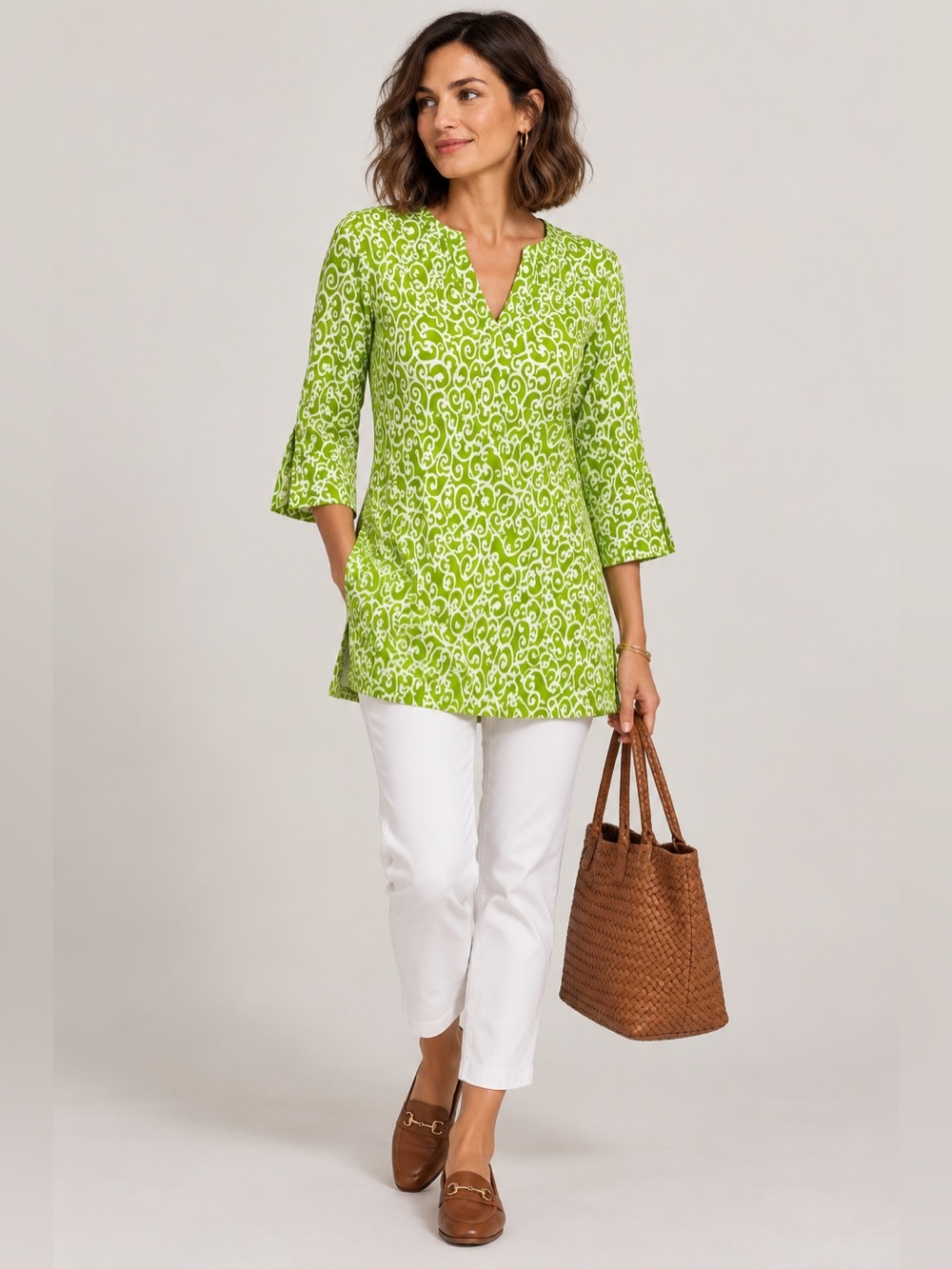 Jude Connally Abstract Tunic in Lime Green & White Size Small Like New